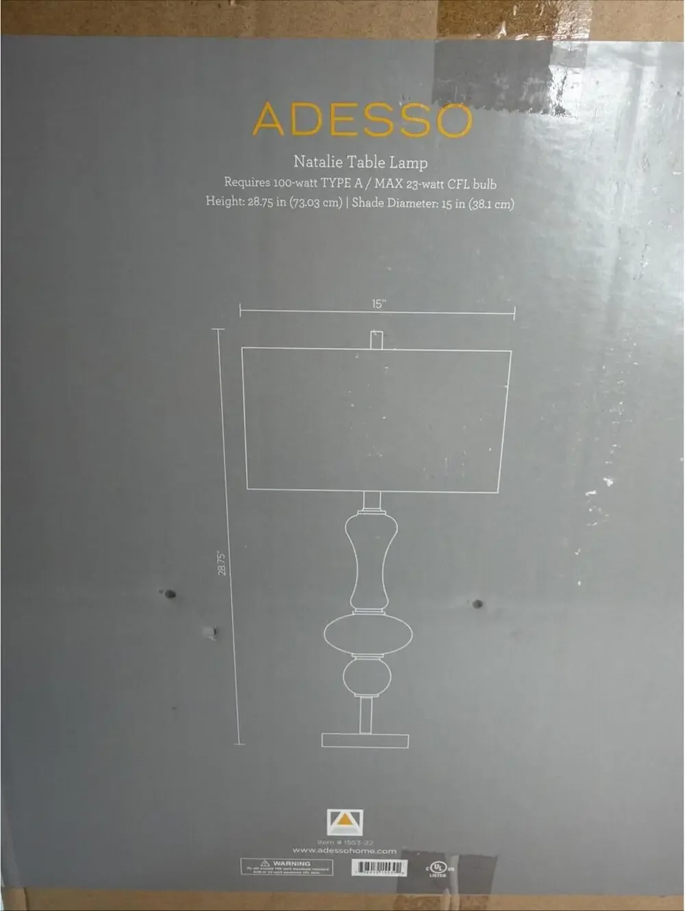 adesso natalie 28.75 inch table lamp model 5103-22 new in box